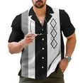 thumbnail image 2 of Mens Casual Vintage Bowling Shirt Retro Striped Short Sleeve Button Down Shirts, 2 of 12