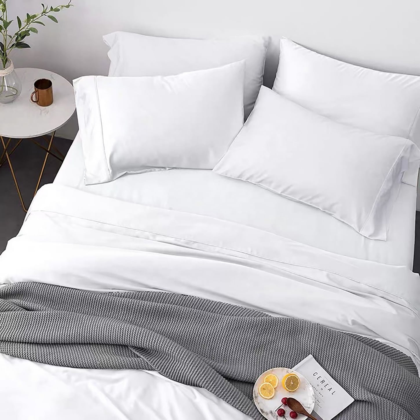 Bibb Home 300tc Rayon from Bamboo Viscose 4 Pc Sheet Set - 4 Colors - White - Queen