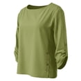 thumbnail image 5 of Delayuji Women's Cotton Linen Shirt Round Neck Long Sleeve Shirt with Button Fashion Solid Color Loose Summer Tops Business Casual Outfits, 5 of 5