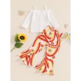 thumbnail image 4 of Musuos Toddler Girl Fall Outfits 6M 12M 18M 24M 3Y 4Y Ribbed Cold Shoulder Long Sleeve Bow Tops and Floral Flare Pants 2 Pcs Set, 4 of 9