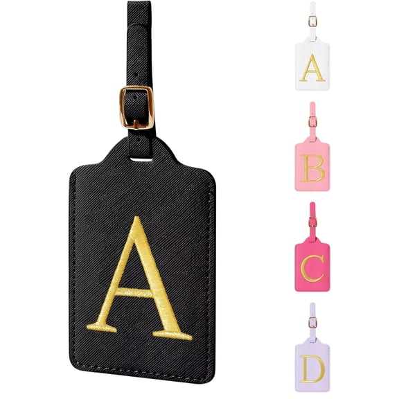 Personalized Initial Leather Letter Luggage Tags, Black