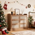 thumbnail image 1 of 6 Drawer Chest with Rattan Design, Boho Style Dresser with Golden Handles, Brown Wood Storage Organizer for Bedroom, Living Room, or as a Side Table, 1 of 9