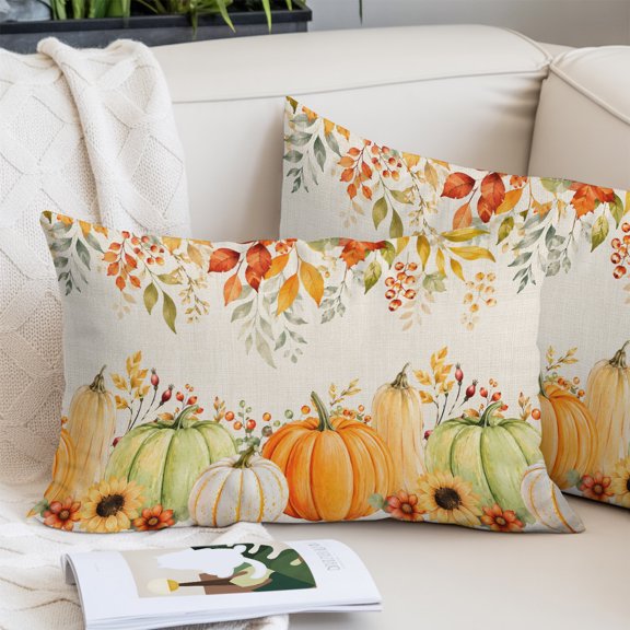 Fall Orange Pumpkins Body Pillow Cover, Pillowcase Protectors with Zipper, Breathable Decorative Throw Pillow Case Cover, Green Maple Leaves Thanksgiving Pillow Shams for Couch Sofa 24x36Inch