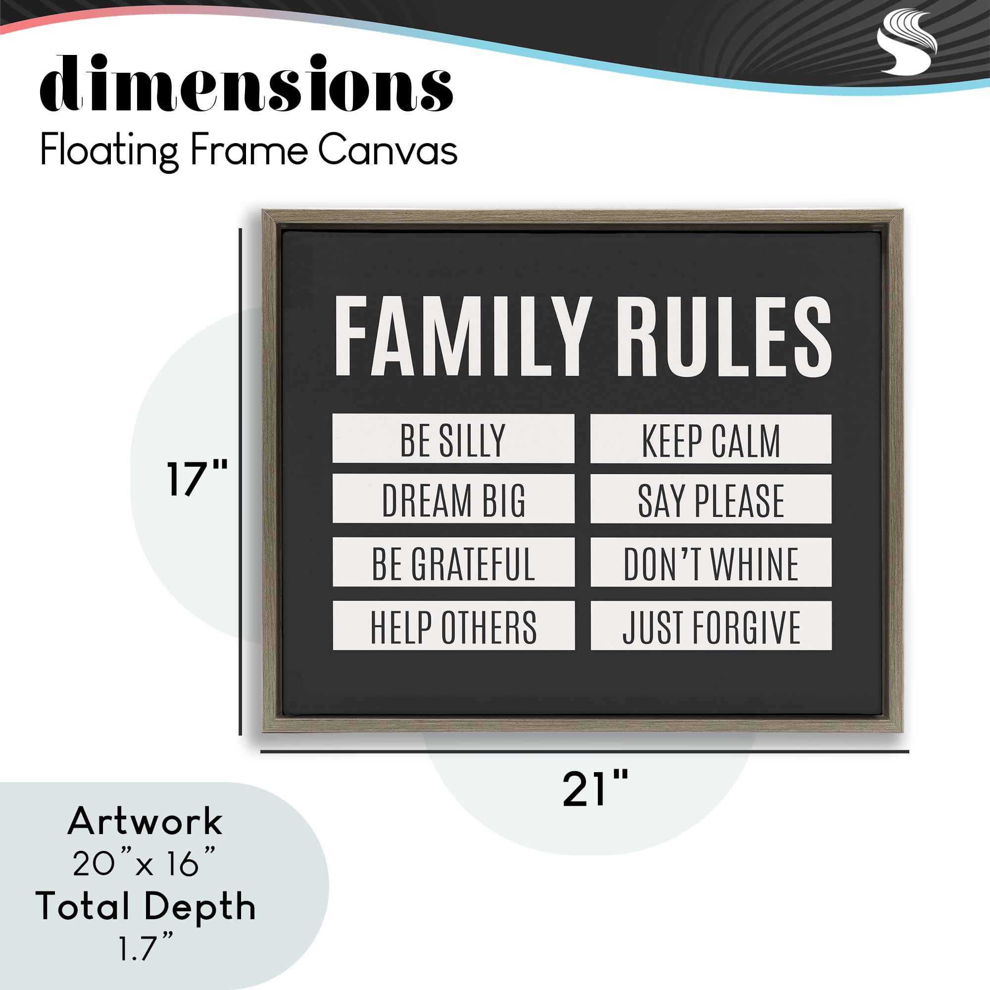 Stupell Industries Family Rules Simple Black Brown Framed Floater Canvas Wall Art, design by SD Graphics Studio