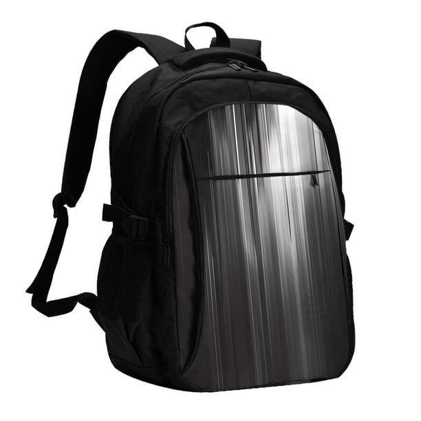 Balery Monochrome Abstract Lines Mochila con carga USB para hombre y mujer - Mochila impermeable y antirrobo para portátil con puerto USB para viajes, trabajo, estudios y universidad