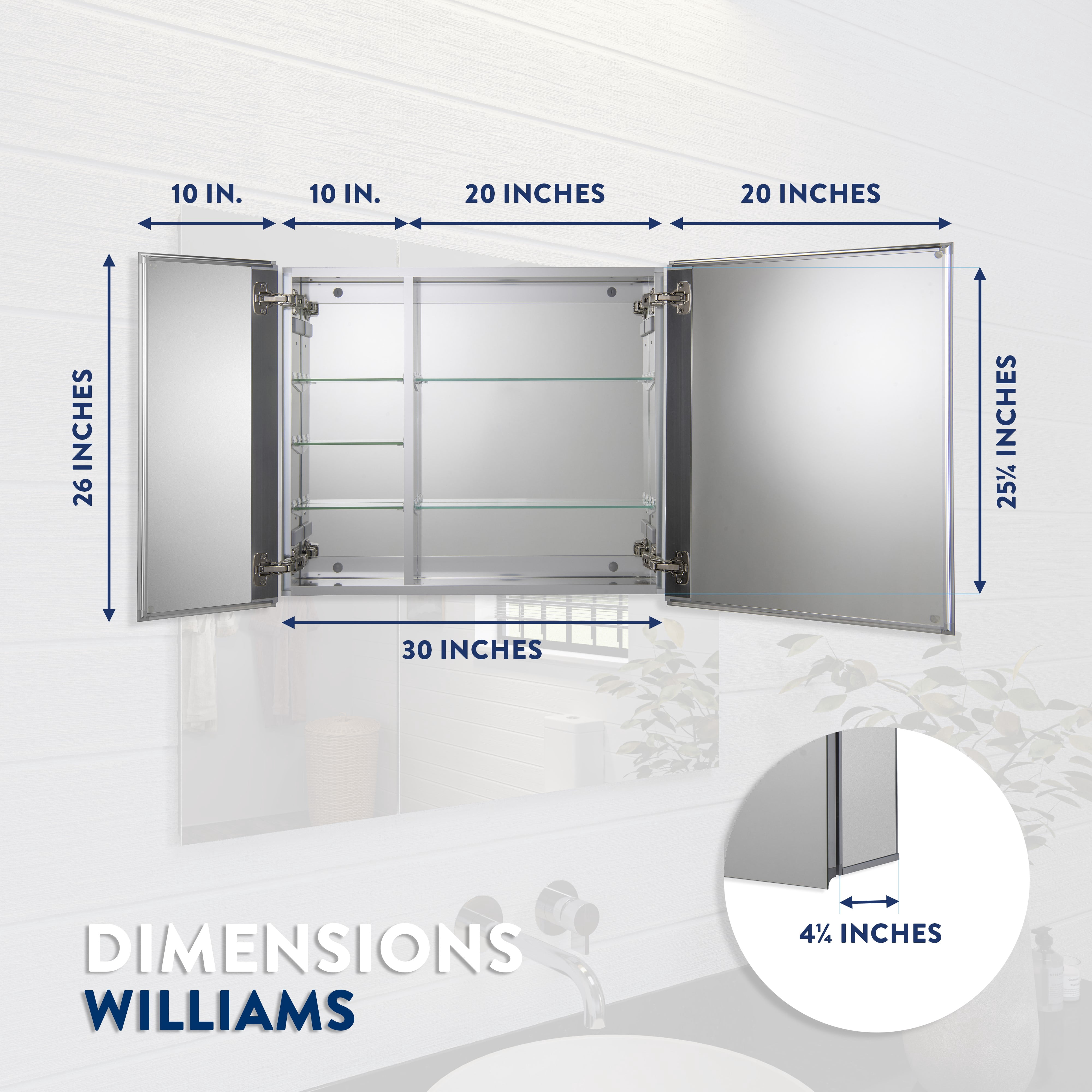Croydex Williams Double Door Aluminium Bathroom Medicine Cabinet with Mirror in Silver (30X26in)