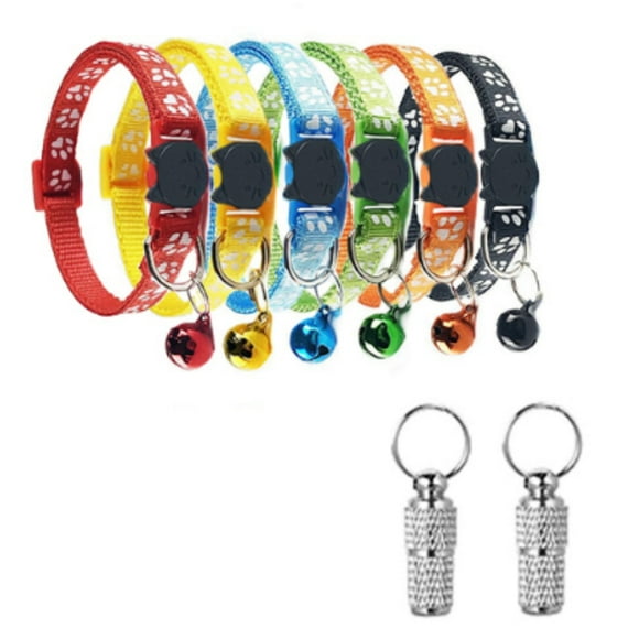 6 Stück Katzenhalsband Welpenhalsband, mit 2 Stück Namen Adresse Tags Set und Sicherheitsverschluss, Verstellbar Halsband, Personalisiert Haustierz