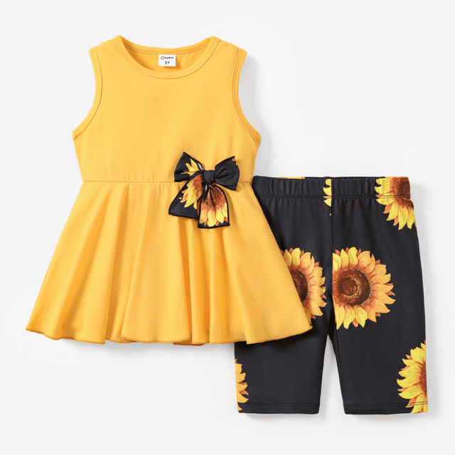 PatPat Sweet Girls 2pcs Plants and Floral Polyester/Cotton Set