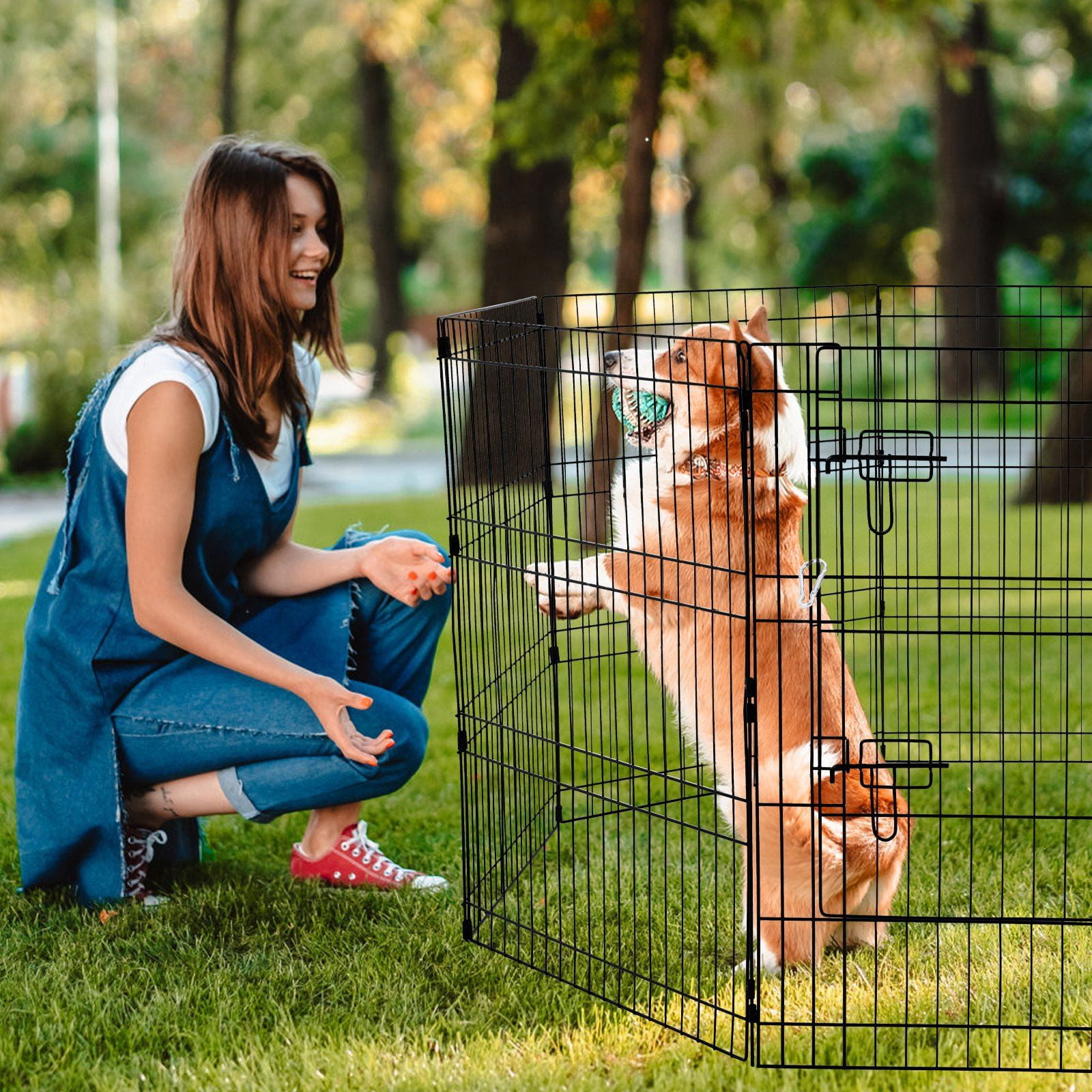 30" High Metal Dog Playpen, 8 Panels Foldable with Top Cover - Secure Pet Exercise Pen