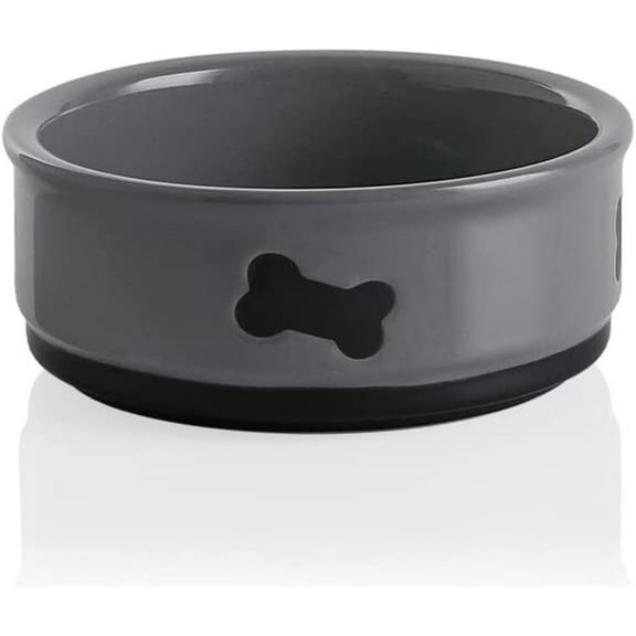 SWEEJAR Ceramic Dog Bowls with Bone Pattern, Dog Food Dish for Small Dogs, Porcelain Pet Bowl,16 oz (Gray)