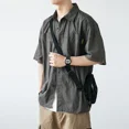 thumbnail image 3 of Camisa de hombre estética vintage verde camisas para hombre manga corta ropa cargo social xxl trendyol moda 2024 con cuello normal, 3 of 5