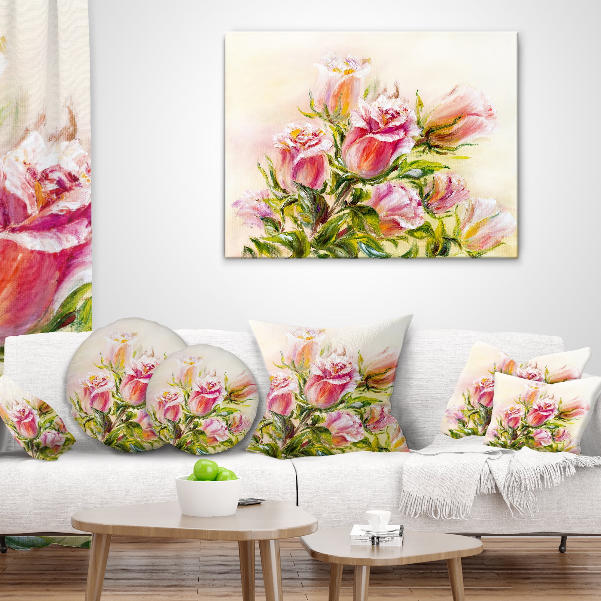 Designart Rose Oil Painting - Floral Throw Pillow - 12x20