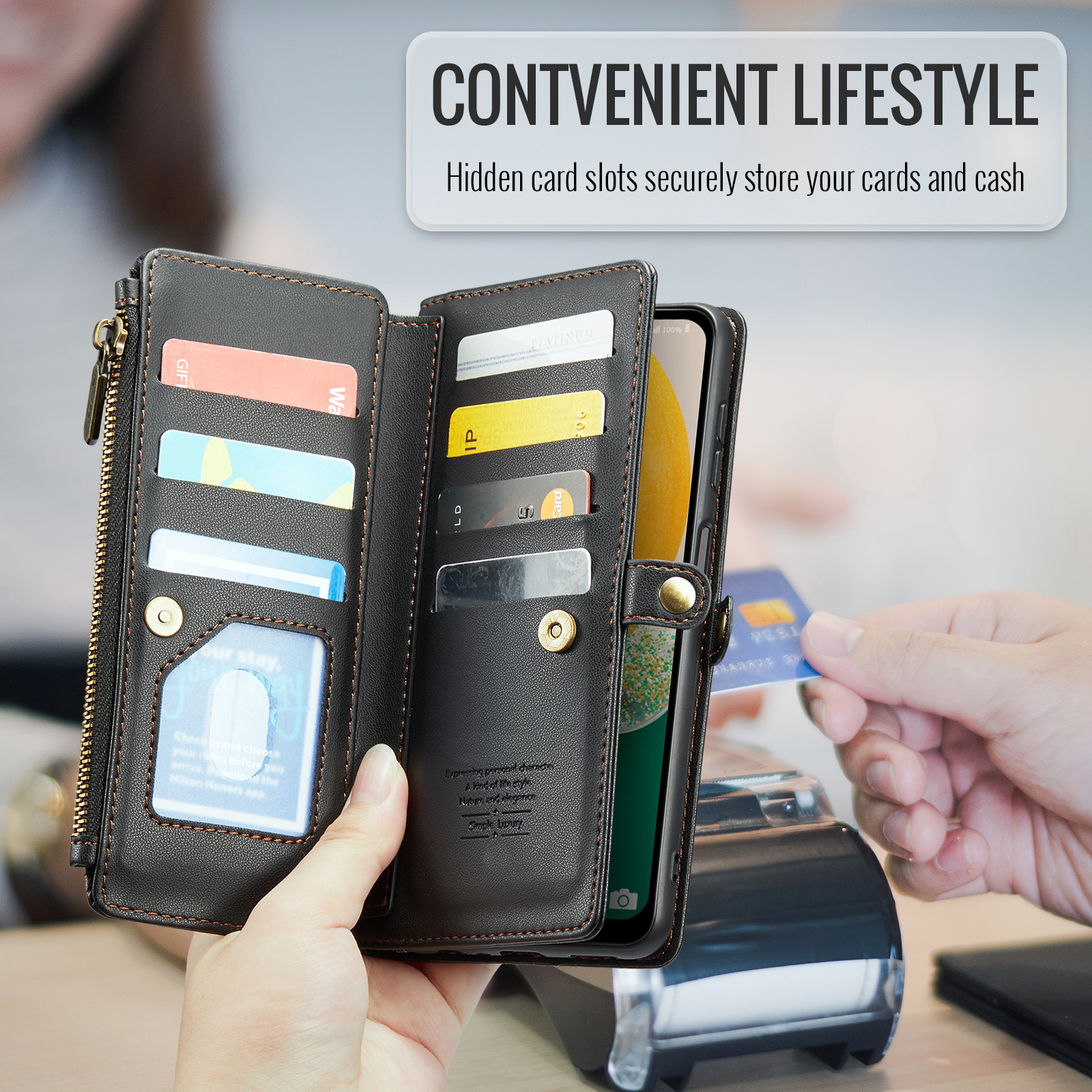 Compatible with Samsung Galaxy A13 5G Zipper Wallet Phone Case Tempered Glass Screen Protector Crossbody Lanyard Strap Flip Card Holder Slot Cell Cover for A04S M13 G5 A 13 2022 13A A135G Women Black