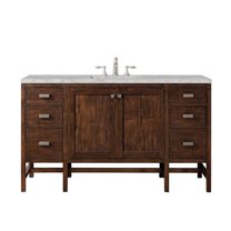 James Martin Vanities 60" Single Vanity, Mid-Century Acacia w/ 3 CM Victorian Silver Quartz Top