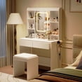 thumbnail image 2 of TROPOW Vanity Desk with Mirror and Lights,for Bedroom,Adjustable 3 Colour Lights Modes,Includes Padded Stool,Makeup Table Set with Hidden Storage Shelves,USB Outlets,Hairdryer Holder,White, 2 of 9
