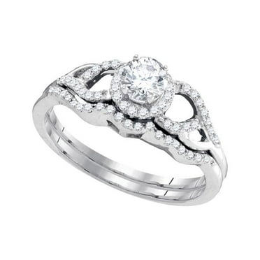 Gold N Diamonds 95323 14 KT White Gold Womens Round Diamond Bridal Wedding Engagement Ring Band Set - 0.375 CTTW - Size 7