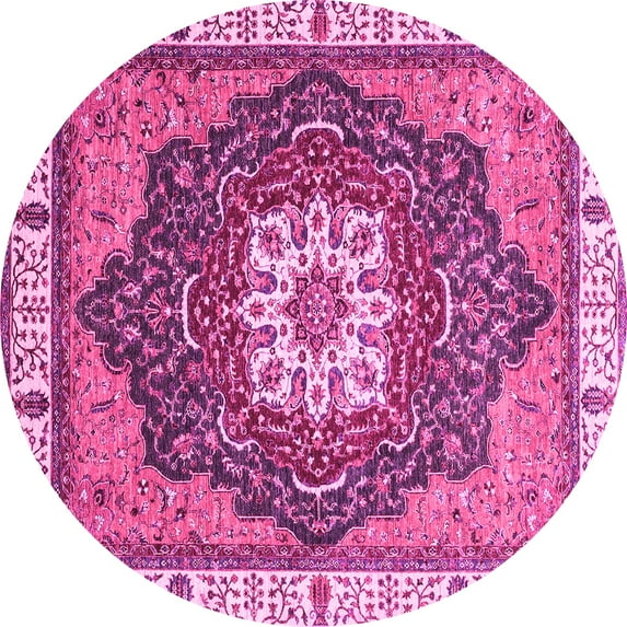 Ahgly Company Indoor Round Abstract Pink Modern Area Rugs, 4' Round