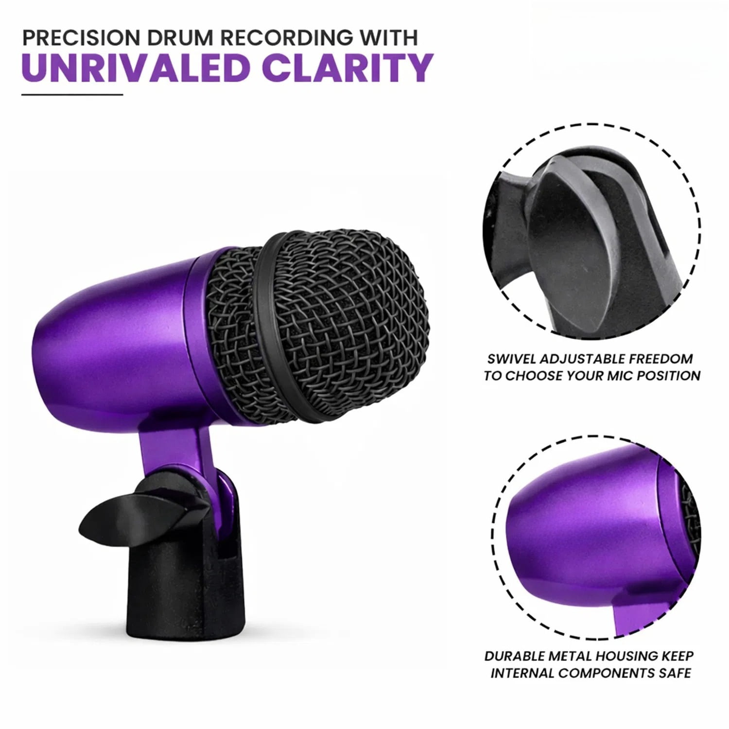 Bass Microphone, Portable Microphone, Clip-on Microphone, with Desktop Stand and XLR Interface, Suitable for Recording Studios and Concerts