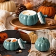 thumbnail image 3 of Halloween Cute Ceramic Pumpkin Candle Holder Decor with Lid, Heavy Duty Sturdy Vivid Color Pumpkin Shaped Storage Container for Fall Mantel Home Office Holiday Candy Vanity Table Decor (No Candles), 3 of 6