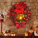 thumbnail image 2 of Corona de Navidad Artificial con lámpara LED Retro brillante, bola de arco, flor roja grande para puerta delantera, fiesta de Navidad, ventana, puerta de chimenea, 2 of 4