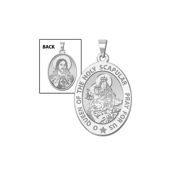 PicturesOnGold.com Scapular Religious Medal Oval - 1/2 X 2/3 Inch Size of Dime, Sterling Silver