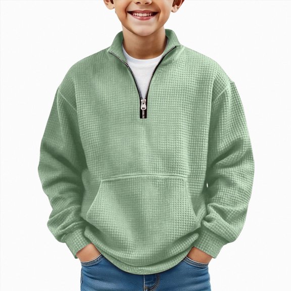 Xyant Boys Quarter Zip Waffle Sweatshirts Kids Fashion Long Sleeve Pullover Clothes (Green,7-8 Years)