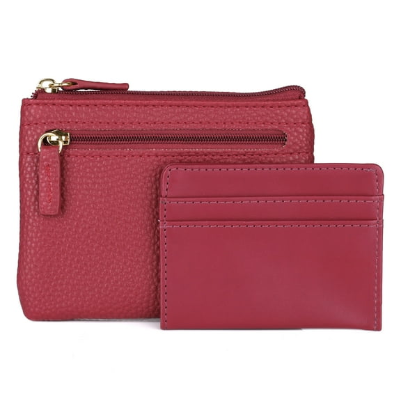 Julia Buxton Women's Pebble RFID Pik-Me-Up Large ID Coin Card Case, Red
