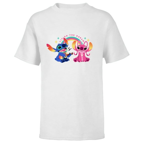 Disney Stitch and Angel Living the Dream - Short Sleeve T-Shirt for Kids - Customized-White