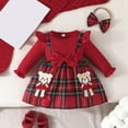 thumbnail image 2 of Toddler Girls Christmas Long Sleeve Dress with Bowknot Prints and Matching Headband Party Gown Red 18-24 Months, 2 of 9