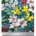 thumbnail image 1 of Soimoi Blue Velvet Fabric Leaves & Lily Floral Print Fabric by the Yard 58 Inch Wide, 1 of 3