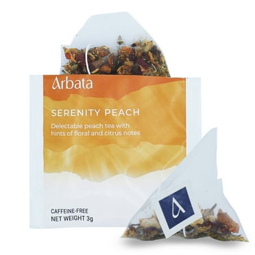 Arbata Serenity Peach Tea, 24 Pyramid Tea Bags Decaf Herbal Tea, Artisinal Naturally Flavored Caffeine Free Tea with Notes of Citrus, Apple, Pineapple