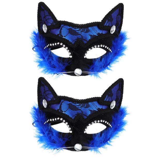 KAKOWELY 2 máscaras de encaje de gato para Halloween, máscaras de mascarada, máscaras venecianas de lujo