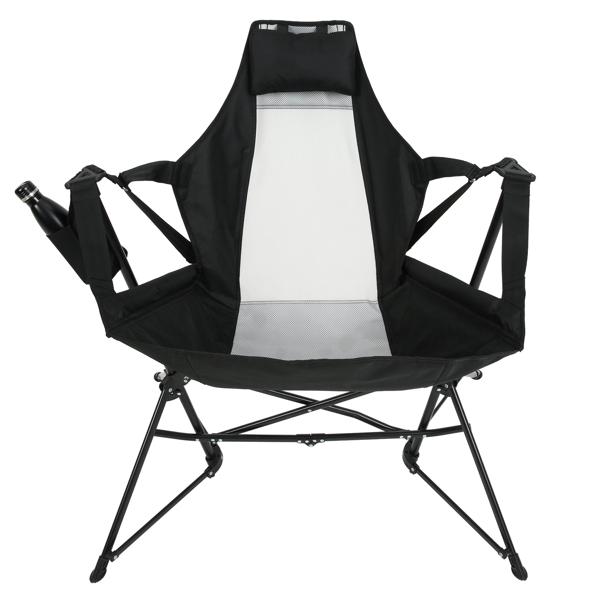 Hammock Camping Chair, Folding Portable Rocking Chair, Aluminum Alloy Adjustable Back Swinging Chair with Pillow Cup Holder, Recliner with Carry Bag for Outdoor Travel Lawn Backyard, Black (2pcs)