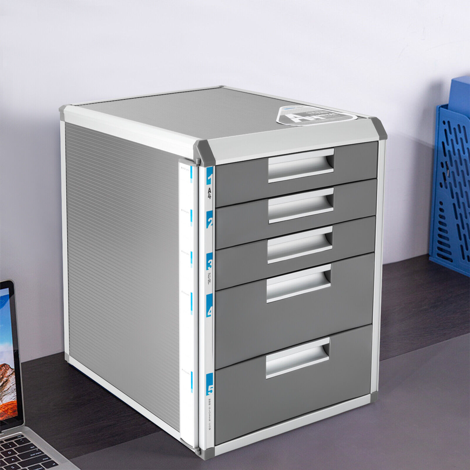 5 Drawer Desktop File Cabinet Storage Filing Cabinet with Label Lock Office