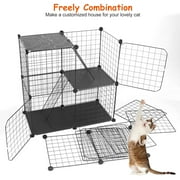 TeqHome 3-Tier Detachable Cat Cage Metal Cat Playpen Cage with 3 Doors 2 Ladders Large Cat Kennel for 1-2 Cats - 28.15L x 13.97W x 42.12H, Black