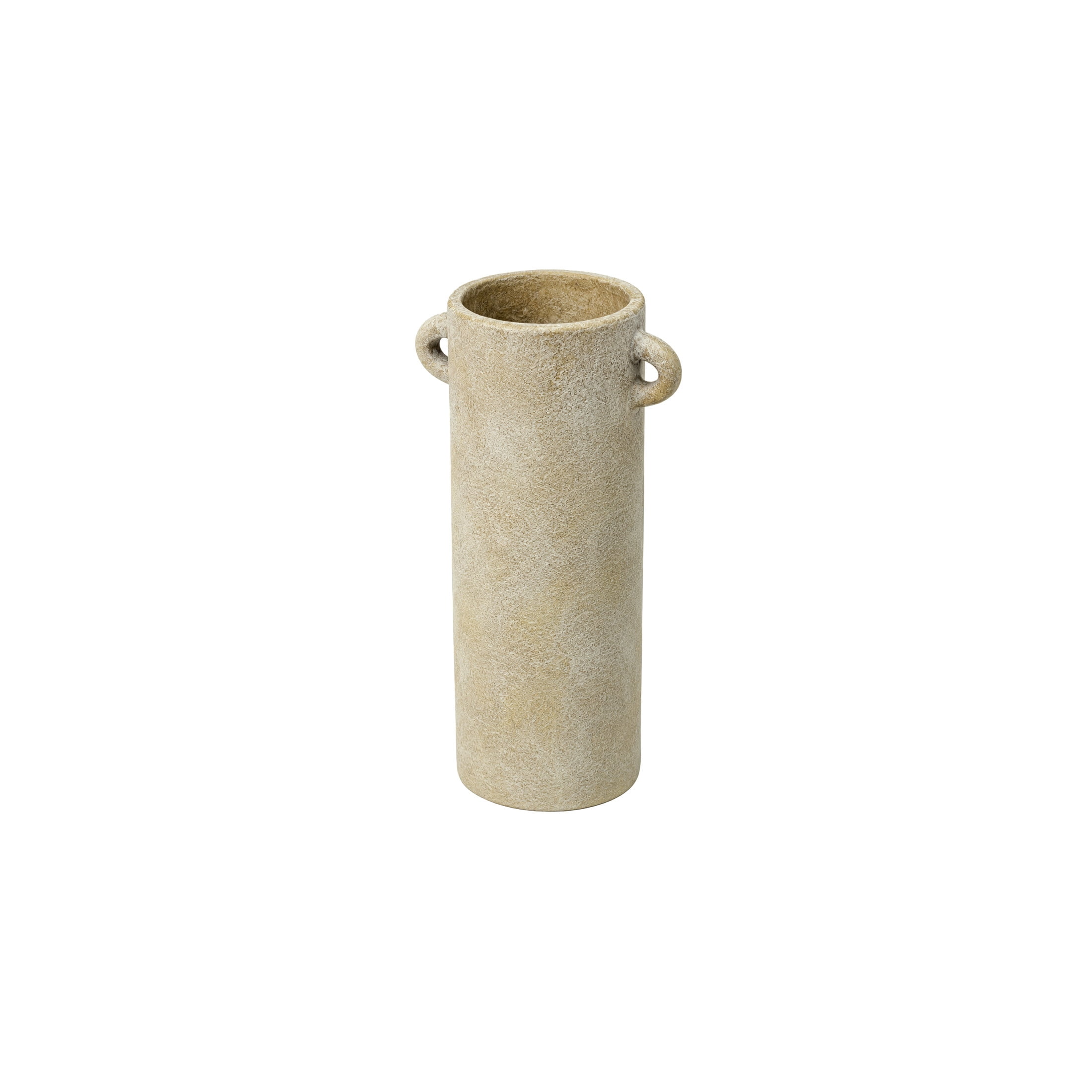 DecMode 9" Antique Style Washed Cream Ceramic Vase with Handles