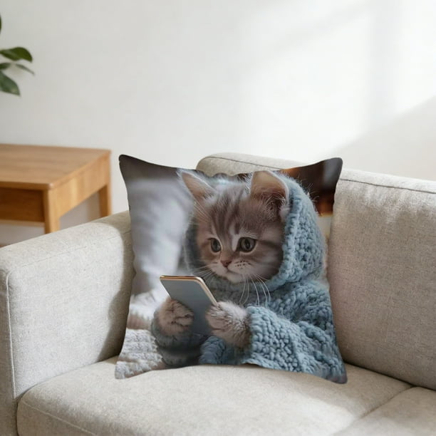 Funda de almohada con diseño de mascota adorable y cremallera oculta para la decoración del hogar | Funda de cojín suave para dormitorio y sala de estar