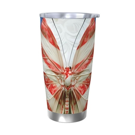 

Cauagu Patriotic Butterfly Floral Pattern 20oz Tumbler Stainless Steel Vacuum Insulated Tumbler with Lid Insulated Coffee Mug Thermal Cup with Splash Proof Sliding Lid-Without Straw