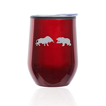

Stemless Wine Tumbler Coffee Travel Mug Glass with Lid Bull Vs Bear Stock Market Day Trader (Red)