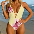 thumbnail image 4 of Guluxicc Halter Neck One Piece Swimsuit for Women Deep V Neck Plunge Floral Print Chest Cut Out Push-Up Padded Bathing Suit Beach Vacation Swimwear, 4 of 5