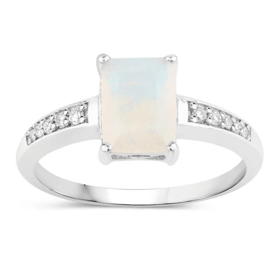 Fine Color Jewels Silver Opal Ring for Women 925 Sterling Silver Bridge Design with Lab Grown Diamonds
