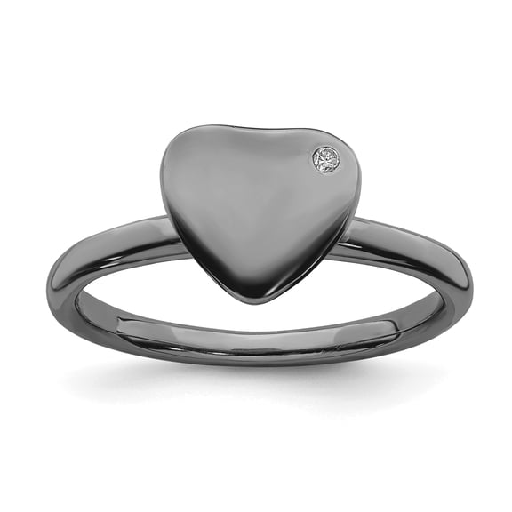 Sterling Silver Ruthenium-plated Heart Diamond Ring