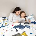 thumbnail image 4 of Castle Fairy Cartoon Mixed Sea Fish 7-Piece Twin Bedding,Spotted Whale Underwater Print Bedding Comforter Set,Blue Yellow,Reversible, 4 of 7