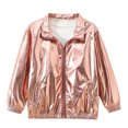 thumbnail image 3 of FRSASU Kids Boys Shiny Metallic Stand Collar Jacket Zip‑Up Long‑Sleeve Windbreaker Glitter Coat Birthday Party Stage Performance Daily Wear with Pockets Pink, 3 of 9