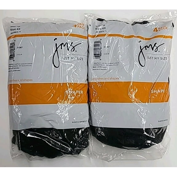 Just My Size 4X JMS Sheer Toe Shaper Pantyhose 8-Pack Jet Black 71 Women's New