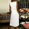 thumbnail image 5 of FRSASU Women's Summer Linen Crew Neck Long Dress Sleeveless Elegant Flowy Dresses Plus Size Loose Comfy Dress White, 5 of 6