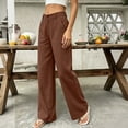 thumbnail image 6 of Women's & Women's Plus Straight Leg Pants, Button Zip Closure Solid Pants with Side Pockets, Lounge Business Casual Office Wear | VerBelle,Wine S, 6 of 7