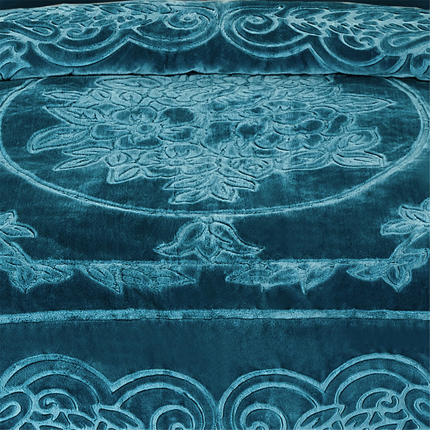 Heavy Thick Fleece Blanket King Size, 9lbs,1 Ply Silky Soft Warm Flower Embossed Raschel Winter Blanket, Minky Soft Plush Blanket for Sofa Bed, 85"x95", Teal