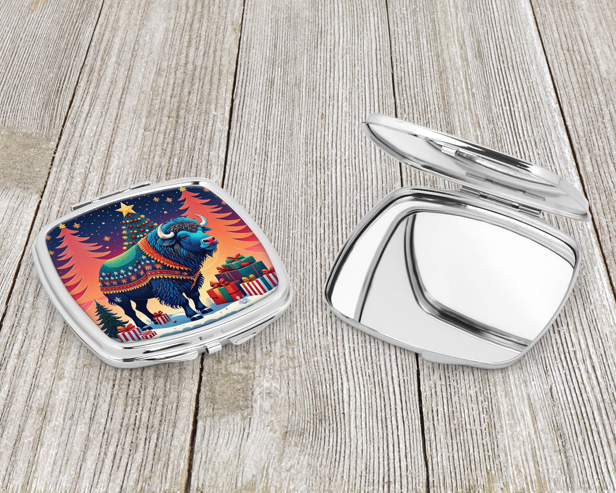 Buffalo Christmas Compact Mirror 2.75 in x 3 in