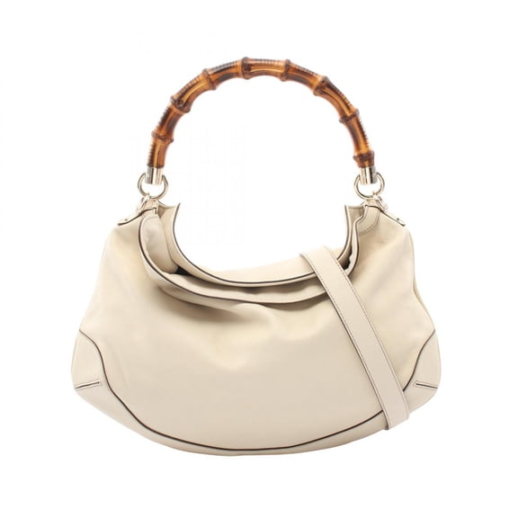 Pre-Owned Gucci Bamboo 2-Way Handbag, Leather, Women's, Ivory, 169961